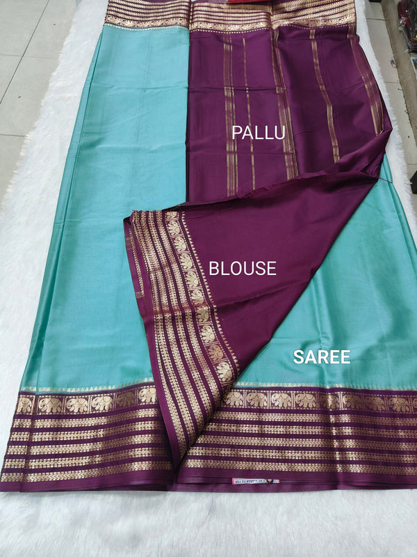 Semi Crape Mysore Silk Saree Elephant - D03