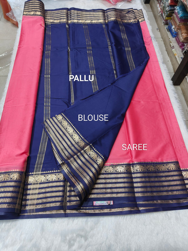Semi Crape Mysore Silk Saree Elephant - D03