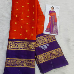 Anushree Saree Foil Print Buttas Orange With Purple - A01