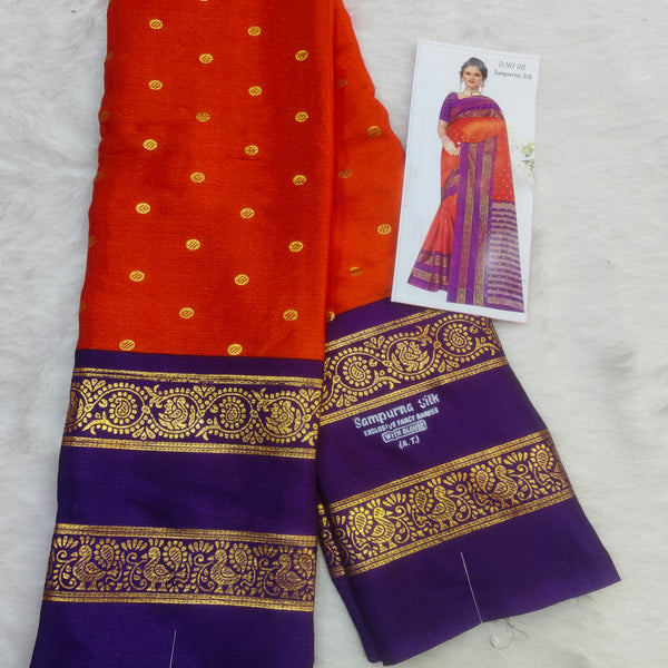 Anushree Saree Foil Print Buttas Orange With Purple - A01