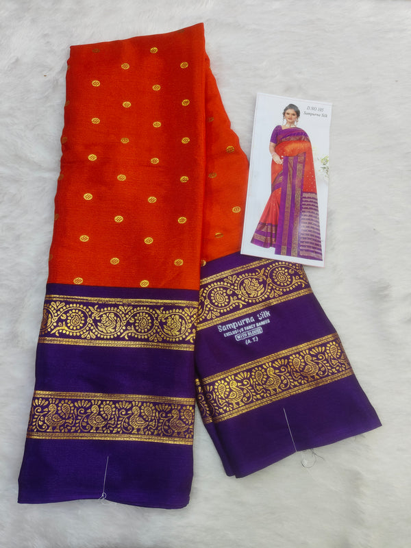 Anushree Saree Foil Print Buttas Orange With Purple - A01