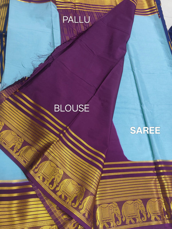 Crape Mysore Silk Big Elephant Light Cyan - D07