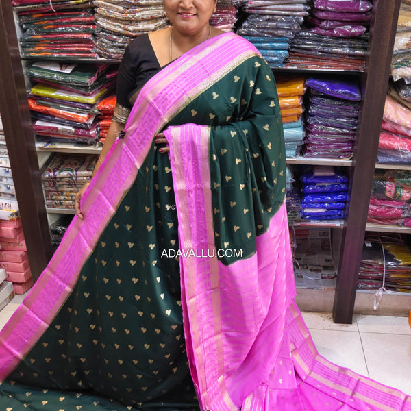 Crape Mysore Silk Saree Green With Pink - B04