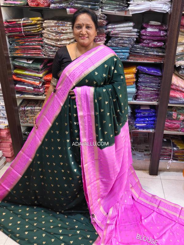 Crape Mysore Silk Saree Green With Pink - B04