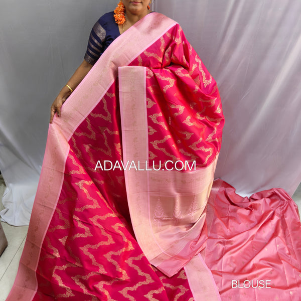 Vegan Soft Silk Necklace Design Saree Pink - B02