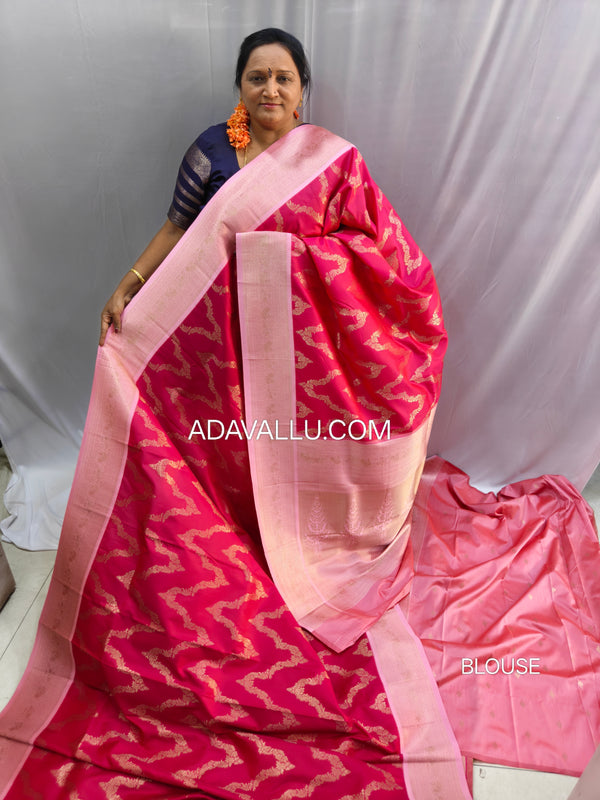 Vegan Soft Silk Necklace Design Saree Pink - B02