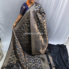 Vegan Art Soft Silk Saree Black Leaf Butta - C01