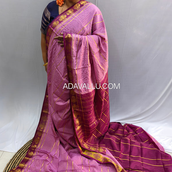 Semi Crape Mysore Silk Gandaberunda Violet - D02