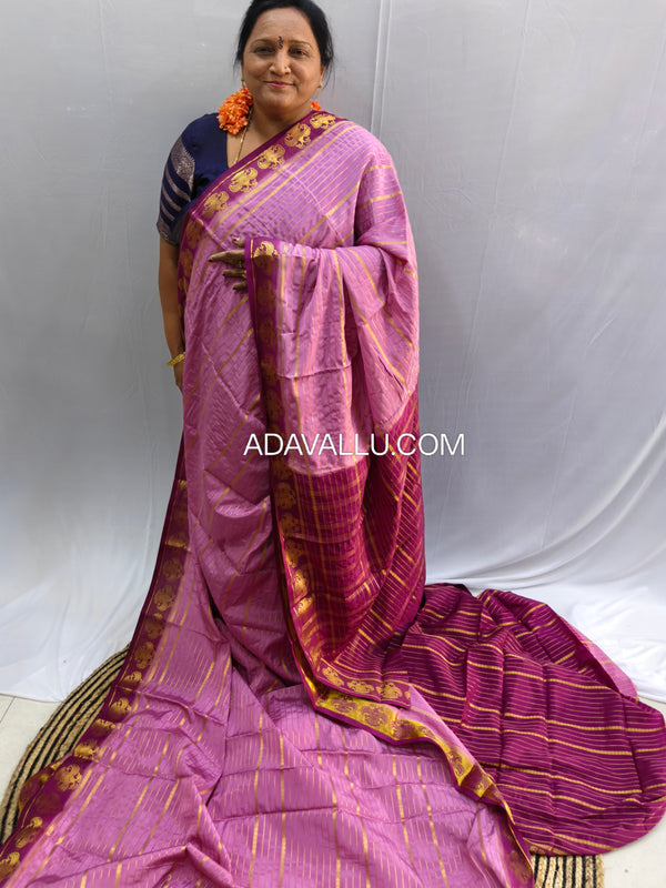 Semi Crape Mysore Silk Gandaberunda Violet - D02