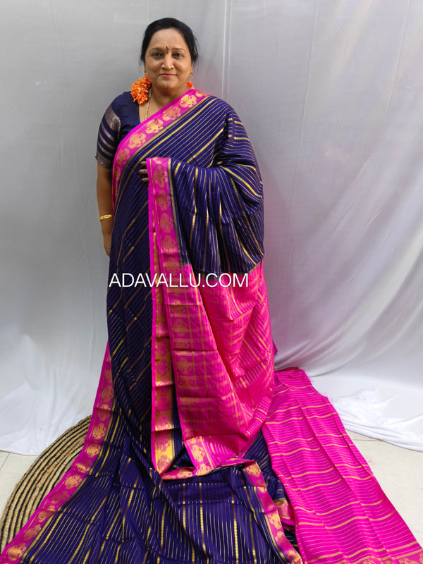 Semi Crape Mysore Silk Gandaberunda Violet - D02