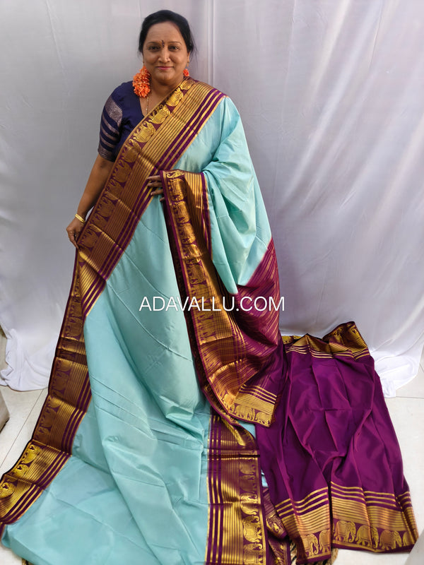 Crape Mysore Silk Big Elephant Light Cyan - D07