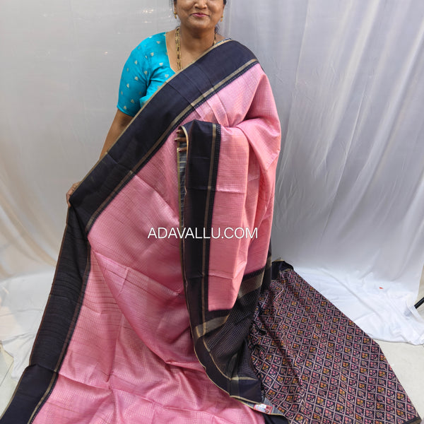 Tusser Silk Fancy Pink & Black - J03