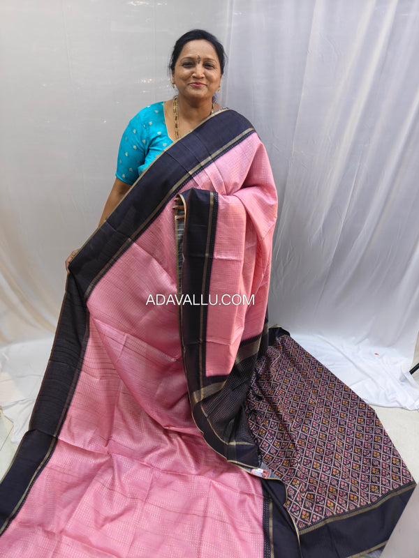 Tusser Silk Fancy Pink & Black - J03