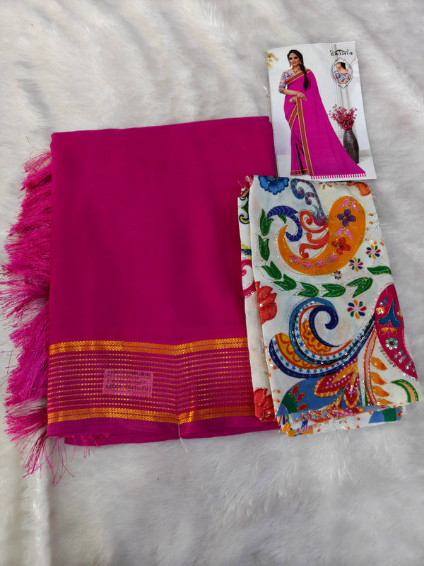 A09 SAREE WITH position print work BLOUSE