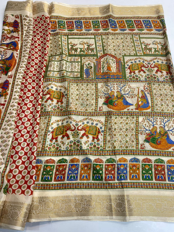 Pashmina Print Kalamkari Cream - T03