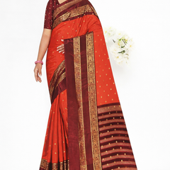 Anushree Saree Foil Print Buttas Orange With Rust - A02