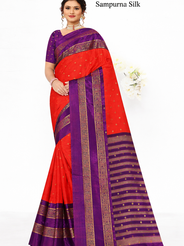 Anushree Saree Foil Print Buttas Orange With Purple - A01