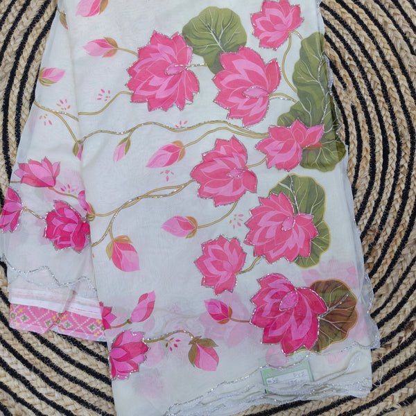 Z24 orgaza silk work saree